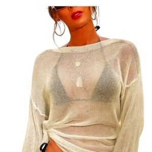 BANANA SPLIT WOMEN'S METALLIC CREAM MESH COVERUP SIZE LARGE